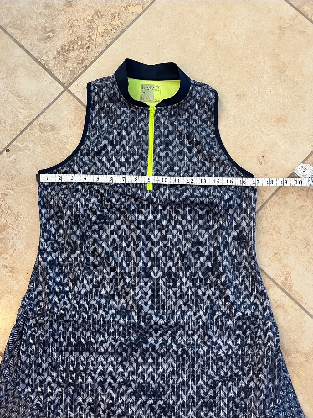 Sleeveless Navy Chevron Golf Dress with Neon Zip M - Picture 7 of 8